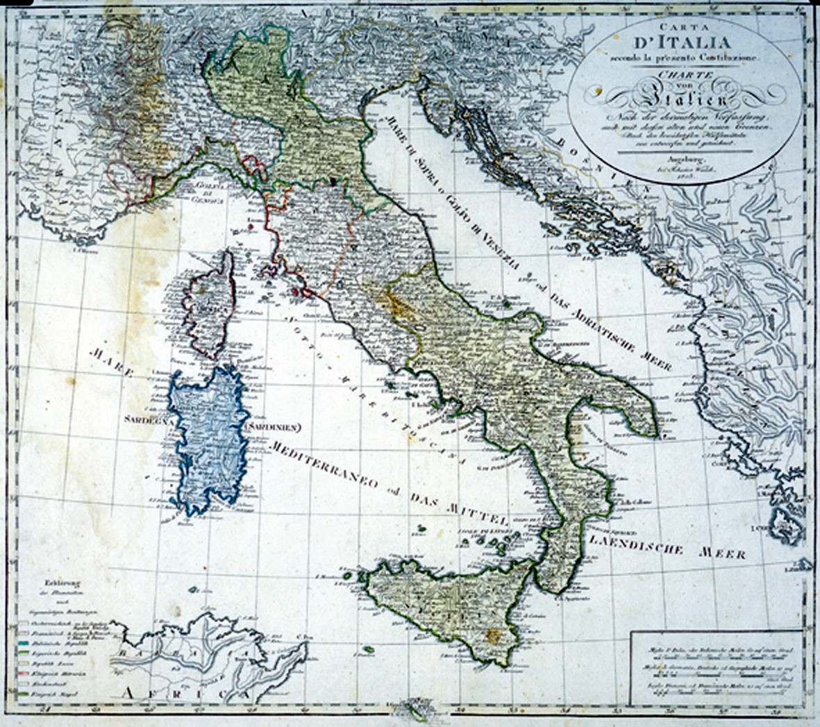 Cartina d'Italia nel 1803 (Dipartimento di Scienze Geografiche e Storiche, Università degli Studi di Trieste)